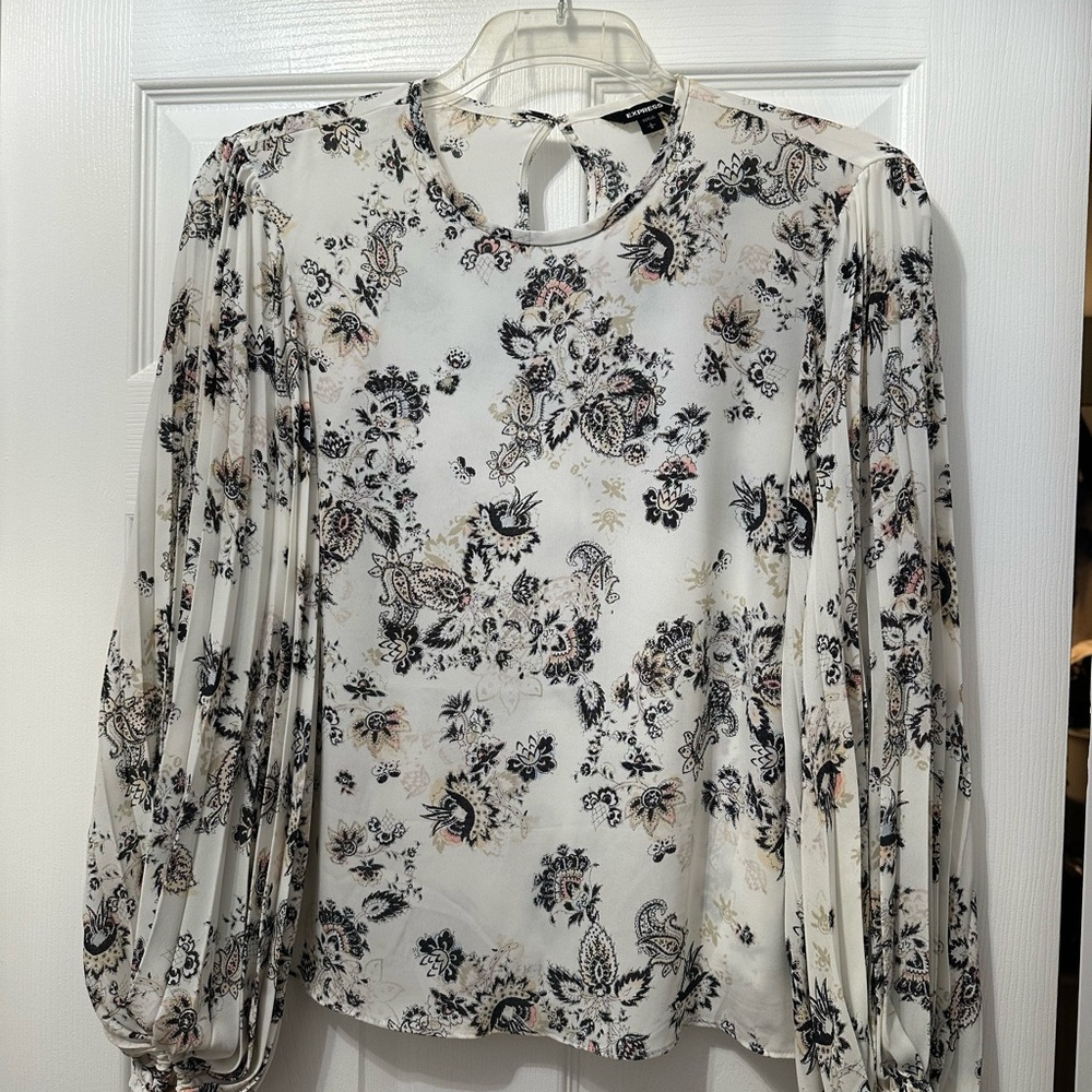 Express Black and Cream Floral Blouse